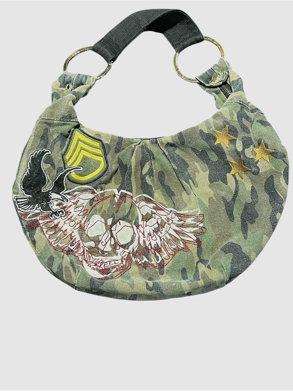 Military Style Camouflage Patch Baguette Shoulder Bag